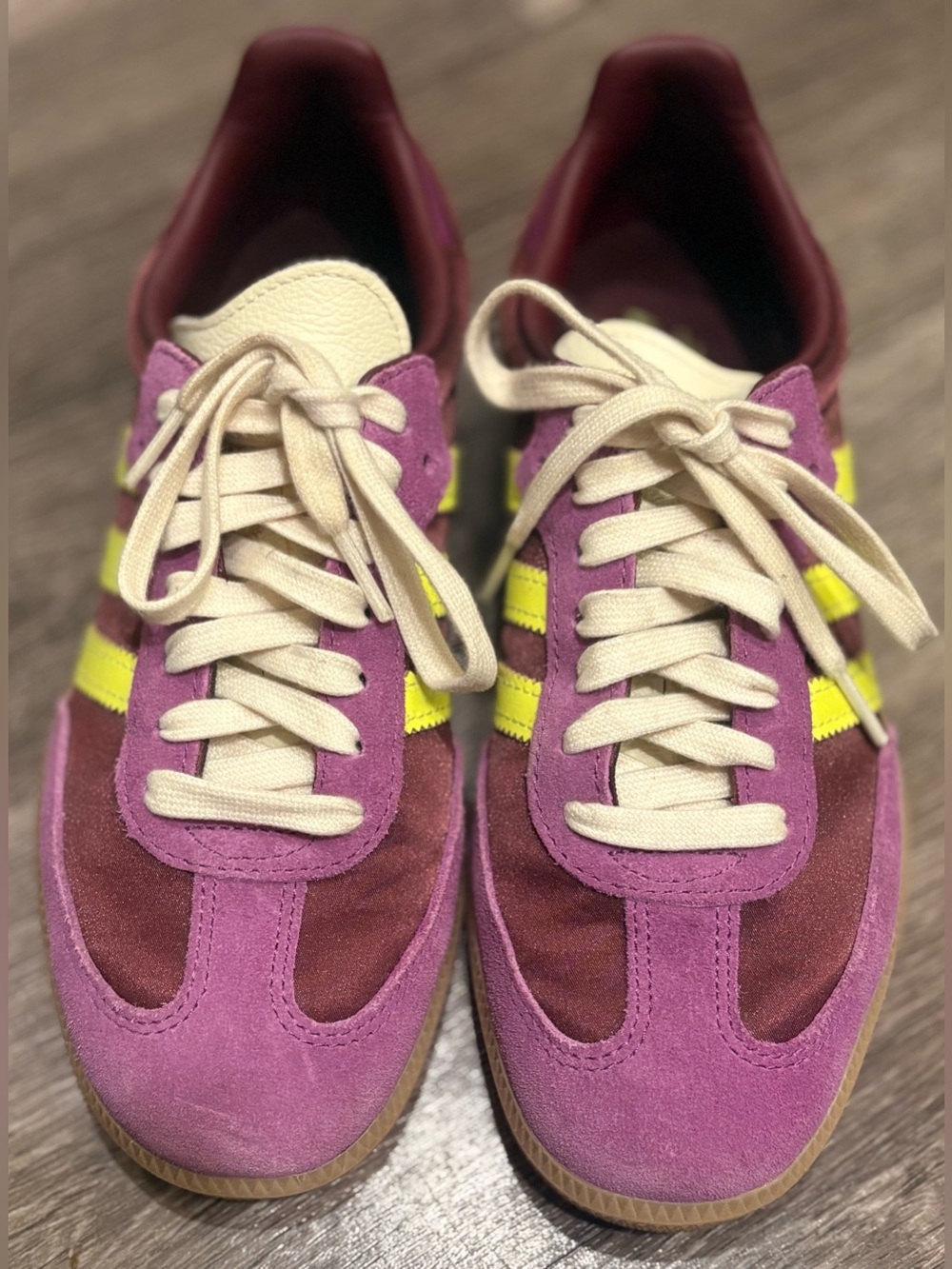 adidas Women’s Samba OG sneakers featuring a rich purple satin and suede Size 7